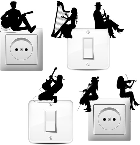 AHANDMAKER 6 Tipos De Silueta Músico, Pegatinas De Interruptor Creativo Pegatinas De Pared Con Silueta De Hombre Y Mujer Músico Sentado Músico Interruptor De Luz Pegatinas Para Música