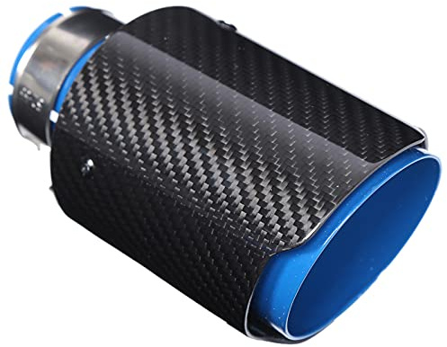Embouts D'échappement, Embout De Silencieux En Acier Inoxydable Bleu En Fibre De Carbone Brillant à Sortie Unique C?té Droit De 54 à 89 Mm, échappement De Performance Universel Pour Automobiles