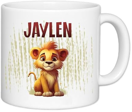 Tasse enfant résistante personnalisée – Ajoutez le prénom | Cadeau original pour enfant | Plusieurs motifs | Plastique solide | 180mL (Lion)