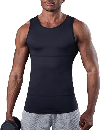 KOCLES Compression Shirt Men Slimming Undershirt Body Shaper Vest, Gym Workout Gynecomastia Compression Tank Top, Abs Abdomen Shapewear Tummy Control (X-Large, Black)