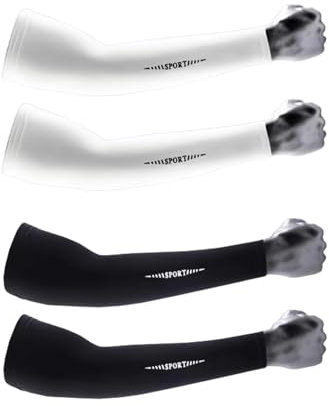 QZLSAYSL（XL Manicotti Braccia，Manicotti Pallavolo，Manicotti Ciclismo4 Copribraccia Per Uomo, Donna E Ragazzo Per Coprire I Tatuaggi, Fattore Di Protezione Solare UPF 50XL (Bianco + Nero)