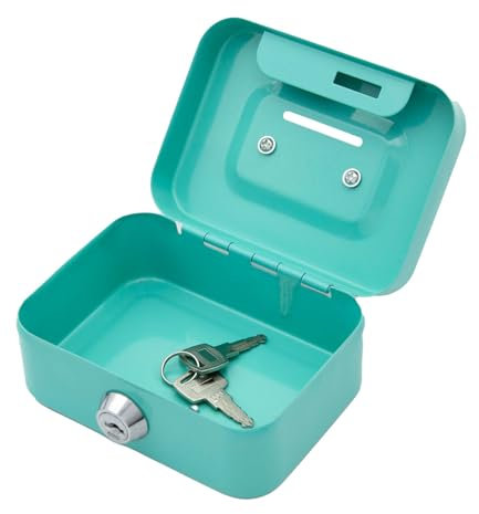 Ieron Small Lock Money Box,Metal Cash Box with Key,Lockable Storage Money Box,Safe Money Saving Box Coin Storage Tin for Boys and Girls,Green