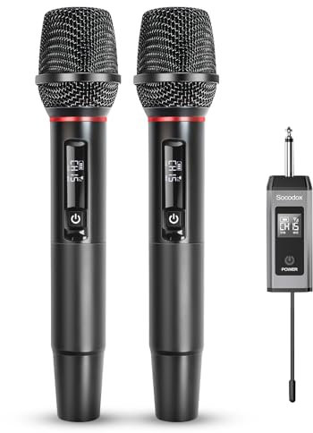 socodox Microphone sans Fil UHF Professionnel, 2 Microphones en Métal avec Récepteur Rechargeable, Portée 50m, Plug & Play, pour Karaoké, DJ, Mariage, Événements, Noir (Pack de 2, Noir)