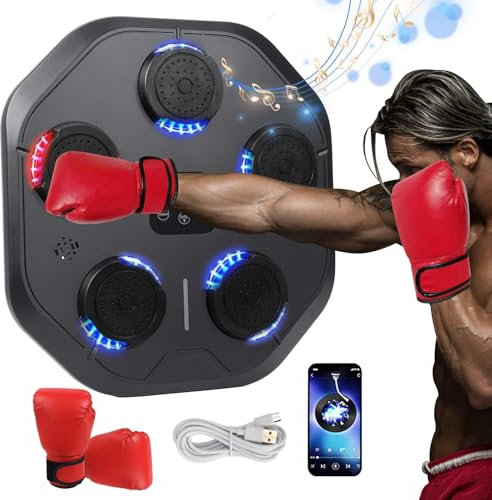 EagerMinds Music Boxing Machine,Smart Elektronische Boxmaschine LED Wandmontiertes Boxziel mit Musik, 9 Geschwindigkeitsmodi und Zählmodus Unterstützt Bluetooth,Geschenk Für Exercise (Erwachsene)
