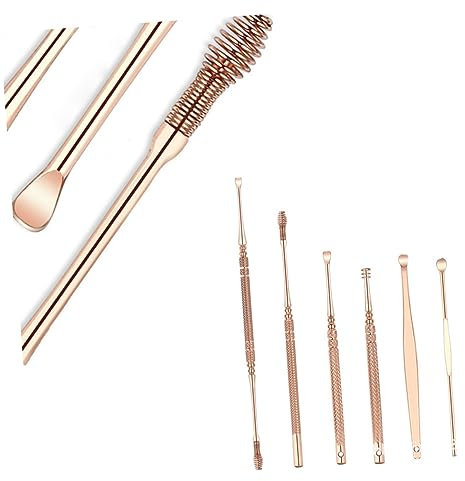 minkissy Ohrreiniger 6 Stück Edelstahl Roségold Doppelendig Mit Löffel Scoop Sanfte Ohrenschmalz Entfernung Medizinisch Verwendet Sicher Für Erwachsene Kinder