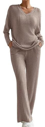 Tuta Maglia Donna Elegante Set Maglione E Pantaloni Gamba Larga Completi 2 Pezzi Casual Invernale Tuta Da Casa Comode Curvy Tute Due Pezzi Loungewear Complete Lavoro Moda Tute Oversize Anziana