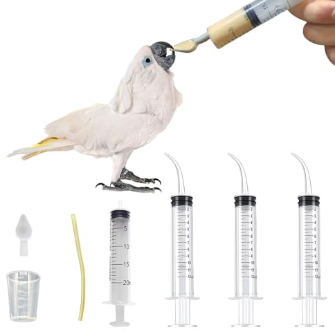 Baby Bird Feeding Syringe Set, Pet Parrot Milk Feeding Syringe with Tubes, Parrot Feeding Tubes Measuring Tools for Feeding Pets Scientific Industrial Labs… (12ml +20ml syringe+50ml Measuring Cup)
