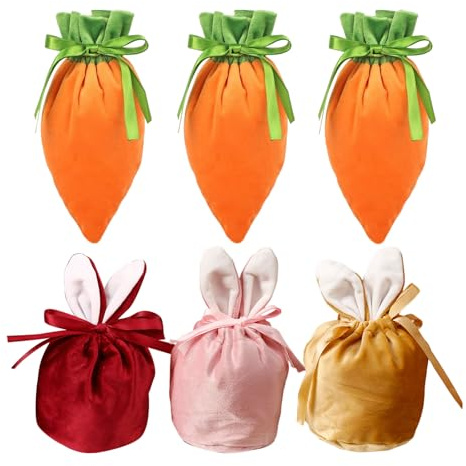 Kapokr Ostersäckchen aus Samt 6 Ostern Karotte Kekstüten Osterhasentüten Niedlich Geschenktüten Ostern für Geschenkverpackung Ostern Kinder Geschenk Deko Ostereier zum Befüllen