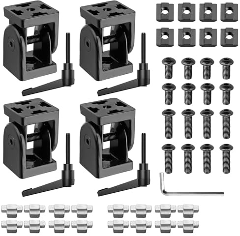 JiGiU 4PCS Angle Connector Joint Connector 4040 Nut 8 Flexible Hinge 180° Rotation Range with Clamping Lever Zinc Alloy Joint Connector for 4040 EU Standard Aluminum Extrusion Profile-Black