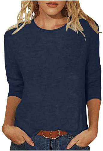 Tshirt Damen Leicht Und Luftig, Sale Angebote T-Shirt Mit Rundhalsausschnitt Und 3/4 Ärmeln Und Libellen Print, Günstig Bluse Weich Bequem, Shirt Top Casual Fashion, Oberteile Elegant Schick