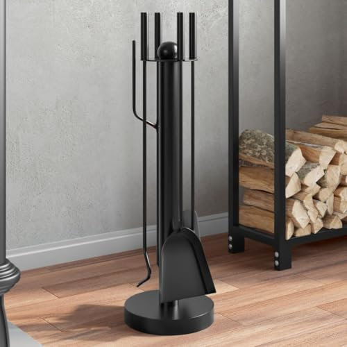 LLEZKBR Hogar y jardín, accesorios para chimenea y estufa de leña, herramientas de chimenea, juego de 5 piezas de herramientas para chimenea, 18 x 56 cm, acero