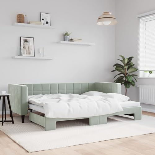 LAPOOH Tagesbett Ausziehbar Hellgrau 80x200 cm Samt, Schlafsofa, Daybed, Bettsofa, Sofa Bed, Sofabett, Schlafcouch, Jugendbett, Bettgestell, Bettcouch - 3196684