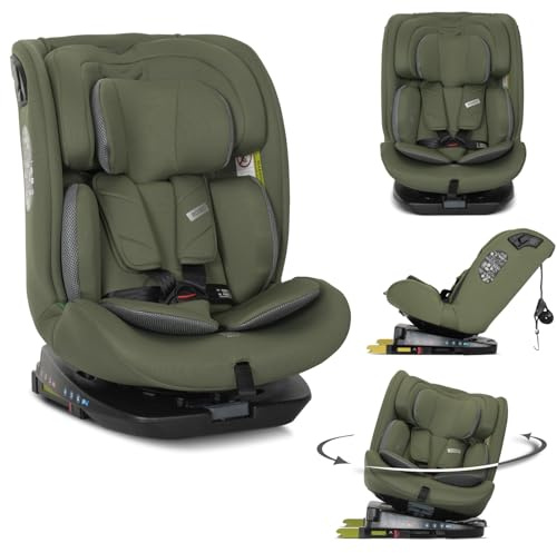 Lorelli Kindersitz drehbar 360 Grad i-Size 40-150cm mit Isofix, Mitwachsender Baby Autositz Rodeo, Gruppe 0+/1/2/3, 0-12 Jahre, 0-36 kg, Auto Babysitz ab Geburt, 5-Punkt-Gurt, Grün