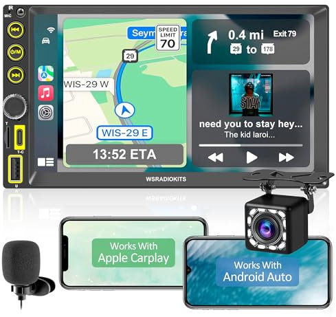 [Upgrade] Drahtloses A-pple CarPlay & Android Auto Autoradio 2 Din, 7-Zoll Digital Media-Receiver, Doppel Din Radio mit Bildschirm, Rückfahrkamera, Mirror Link, RDS/FM/AM/Phone GPS Navi, SWC, Typ-C