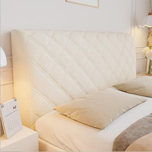 Bett Kopfteil Bezug All-Inclusive Verdicken Kopfteilbezug überzug Bett Kopf Rückenlehne Staubdichte Bezug Stretch Strecken Bett Kopfteil Abdeckung für eine Vielzahl von Bettköpfen (Beige, 210cm)