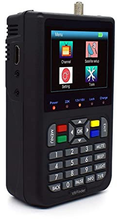 Sat Finder, V9 Finder HD Satellite Finder DVB S2 Digital H.265 Full 1080P Built-in 3000mAh Batteria FTA,per l'impostazione della parabola satellitare(Noir)
