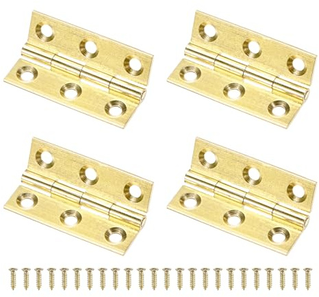 M METERXITY 4-Pack Small Door Hinges, 1.45in (37mm) Brass Interior Door Folding Butt Mini Hinges with Screw for Wooden Box/Jewelry Box/Cabinet
