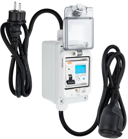 DewinLVD Compteur Électrique sur Prise, Prise Compteur d'énergie Numérique Mobile Prise Compteur Extérieur 16 A type A Disjoncteur Prise IP65 Étanche 230 V 60 A pour Industrielle, Camping-car, Jardin