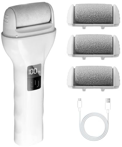 Xumann Electric Foot File Hard Skin Remover, Rechargeable 3 Speed Feet Hard Skin Remover for Foot Care, Waterproof (White)