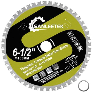 SANLEETEK Kreissägeblatt Metall 165mm - TCT Metallkreissägeblatt 48 Zähne Metalltrennscheibe Bohrung 20mm x 15,875mm für Stahl Eisen Rostfreier Stahl Eisenmetalle Rohre