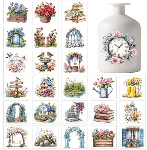 GLOBLELAND 25 fogli di Adesivi Colorati per Porte e Finestre Da Giardino Adesivo per Barattoli di Vetro Fiori Uccelli Orologi Adesivo In Plastica per Lanterne Adesivi per Lampade