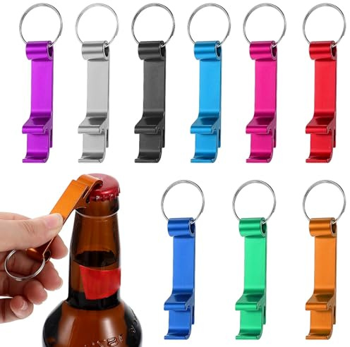 Classicseali Lot de 9 porte-clés décapsuleurs, mini porte-clés avec décapsuleur, porte-clés en métal durable, pour bar, bière, soda et autres boissons, 9 couleurs