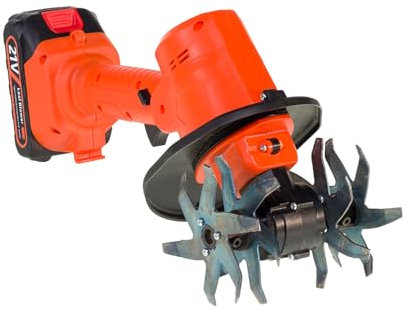 Electric Garden Rotavator, Cordless Tiller Cultivator, 10cm Tilling Width,10cm Working Depth, 235 RPM, for Soil Cultivation for Farm,Yard,Lawn,Electrictiller-1battery