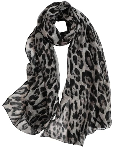 LEBOOBELL Damen Leopard Schal Leichte Leichte Damenschal Eleganter Tücher für Frühling Sommer Ganzjährig Grau