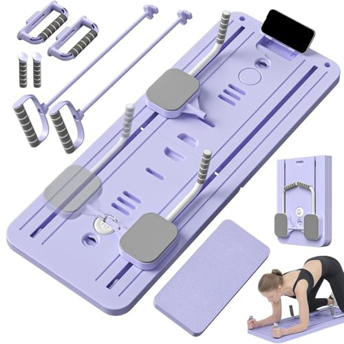 Pilates Board Upgraded Faltbarer Reformer Maschine Set,4-In-1 Pilates Trainingsgeräte,Multifunktionales Bauchmuskelbrett Für Zuhause Und Im Fitnessstudio,Mit Widerstandsband,Lila