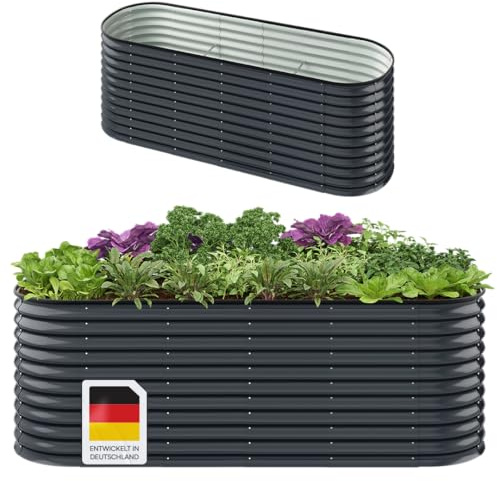 STEELSØN Talara Hochbeet Metall, Anthrazit, stabil, offene Bodenstruktur | Stabiler Pflanzenkübel für Garten & Balkon, mit Stabilisierungsstreben, Gartenbeet für Gemüse, Kräuter & Blumen, Pflanzenbeet