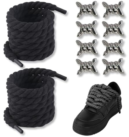ZORVYN 8 PCS Cordones Redondos de Algodón Resistentes con Decoraciones Plateadas, Repuesto para Air Force 1 (8mm x 140cm)