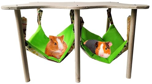Thaookte Meerschweinchen Doppelseitige Hängematte mit Ständer, Hamster Hängematte Nest mit Holzständer, Kleintier Hängebett Große Plattform für Meerschweinchen Hase