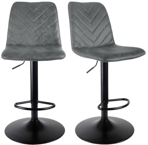 Meubletmoi COBY 2 - Juego de 2 taburetes de bar (microfibra, color gris con pie de metal, altura ajustable), color negro