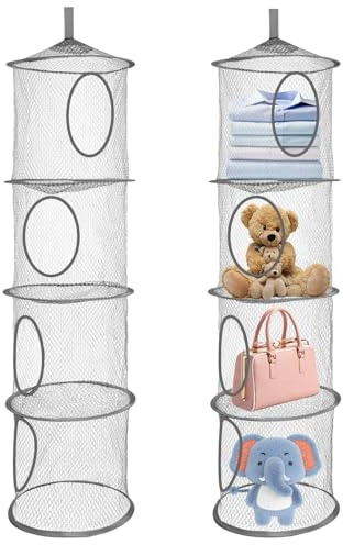 Kavixo Hängeaufbewahrung,2 Stück Faltbare Hängeaufbewahrung Organizer | 4 Fächer Hängeregal Mesh,für Spielzeug,Hängende Netz-Aufbewahrungstasche, Hängend Korb Kuscheltiere Hängeregal