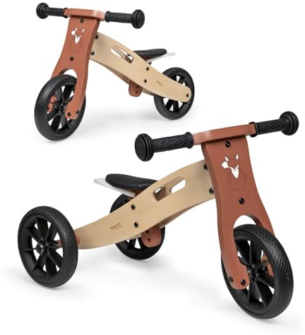 hauck First Ride Eco, Volpe - Triciclo e Bicicletta Senza Pedali Evolutivo in Legno per Bambini da 1 Anno Fino a 20 kg, Ruote 7,5 Pollici, Sella Regolabile in Altezza, con Manico di Trasporto