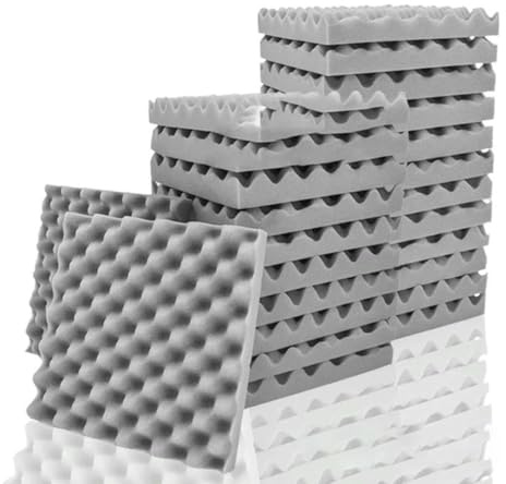 Panneaux acoustiques en mousse insonorisante (lot de 6 à 48) pour l'isolation phonique des murs. Ignifugés, gris, densité moyenne, 6 pièces avec ruban adhésif, épaisseur 2,5 cm.