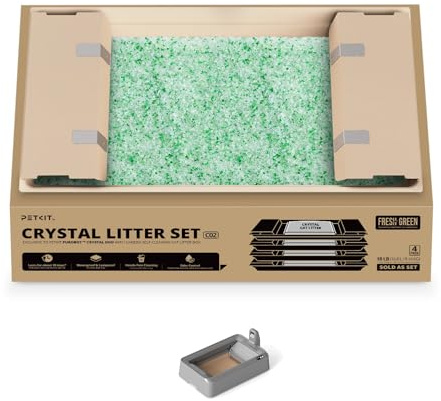 PETKIT Kit för Kristallklar Kattströ, för PUROBOT CRYSTAL DUO Självrengörande Kattlåda, Dubbel Avfallssamling, Utbytbar Bricka, Luktkontroll, Övre Absorptionsförmåga, 4 Stycken, Grön