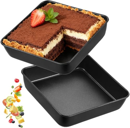 Xinxinphi 2 Pièces Plats Gratin Carrés avec Revêtement Antiadhésif, Moule Gâteau Acier Inoxydable 16 cm, Plat Four Carré Sains & Faciles Nettoyer, Plaque Rôtir pour Lasagnes, Brownie, Sain & Gâteaux