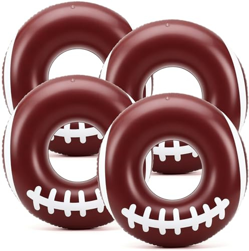 ShinyRelief 4 Pcs Baseball Soccer Basketball Football Sport Inflatable Pool Ring Float Adult Size Inflatable Floats Swimming Pool Tubes for Summer Lake Beach Sport Party(Football)