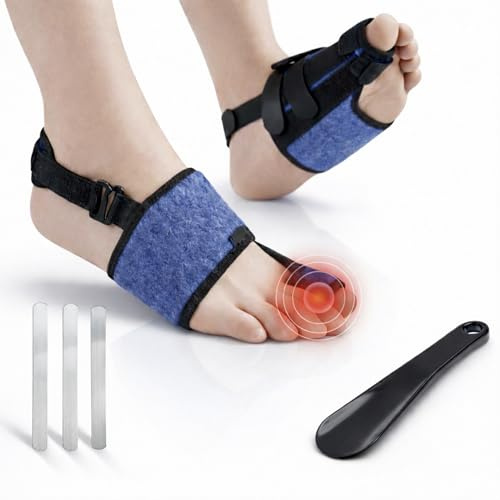 Férula para dedo gordo del pie, soporte Turf Toe, 3 placas de acero inoxidable, correa desmontable y calzador, azul derecho