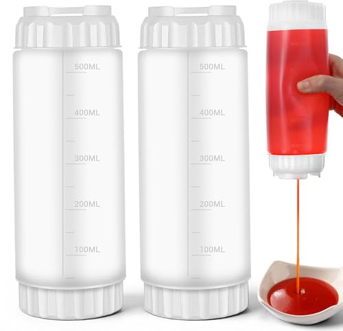 ADLABLD 2 botellas exprimibles recargables de 20 onzas, botellas de condimentos para salsas, botella multiusos para salsas, ketchup, crema agria, dispensador de jarabe autosellante para restaurantes