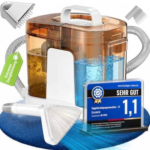 Polsterreiniger Gerät 17Kpa, 600W Teppichreiniger & Waschsauger Profi, Nasssauger Fleckenreiniger mit Selbstreinigung & extra großem Wassertank, für Teppich, Sofa, Auto, Couch & Matratzen (Bernstein)
