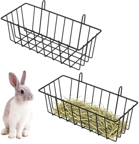 Soporte de Heno para Conejos, 2 Piezas Distribuidores de Alimentos de Metal