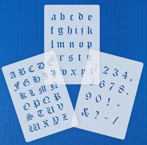 Schablonen Set 002 alte gotische Schrift Alphabet Buchstaben groß, klein und Zahlen
