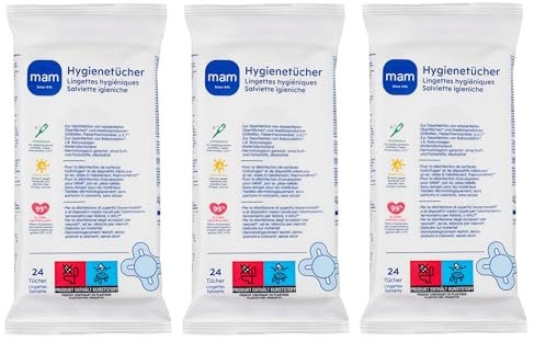 MAM Hygienetücher im 3er Pack (3x 24 Stück), Reinigungstücher für Medizinprodukte und Babyzubehör, Hygienetücher wirksam gegen Bakterien und Viren