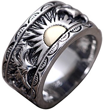 Vintage Breit 925 Sterling Silber Golden Sonne und Adler Ring Punk Bandring Schmuck für Herren Damen 13mm Größe 57-67