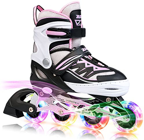 2PM SPORTS Cytia Rosa/Violett größenverstellbare Inliner Kinder mit leuchtenden LED Rollen, lustige blinkende Anfänger Mädchen Inline Skates mit Einstellbarer für Damen und Herren