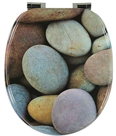 shelfmade Klodeckel mit Absenkautomatik Motiv aus MDF - Toilettensitz mit Absenkautomatik Motiv absenkbarer WC Sitz mit Absenkautomatik Toilettendeckel - bunte WC Deckel (Viele Steine)