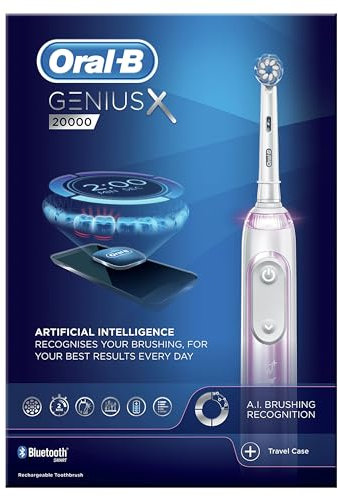 Oral-B Genius X with Artificial Intelligence Blush Pink Electric Toothbrush, 1 Toothbrush Head, 6 Modes, Gum Pressure Sensor, USB Charging Travel Case, UK 2 Pin Plug, Gift for Men/Women