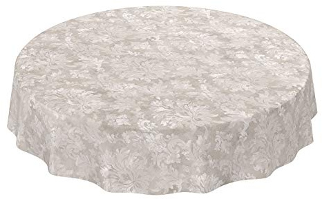Wachstuchtischdecke abwaschbar Garten Tischdecke Wachstuch Rund Oval Eckig Indoor Outdoor Barock Rankenmuster Hellgrau-Beige Rund 120cm